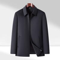100羊毛夹克男士轻奢商务秋冬中年休闲翻领毛呢夹克 爸爸装男外套