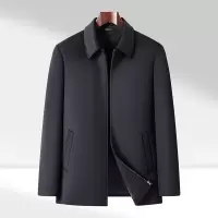 100羊毛夹克男士轻奢商务秋冬中年休闲翻领毛呢夹克 爸爸装男外套