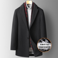 秋冬新款围脖款可脱卸羽绒内胆双面呢羊毛呢大衣男士中长毛呢外套