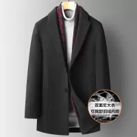 秋冬新款围脖款可脱卸羽绒内胆双面呢羊毛呢大衣男士中长毛呢外套