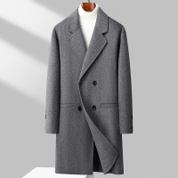 秋冬新款男士韩版修身双排扣纯手工双面呢大衣中长款大码男装潮流