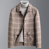 秋冬新款短款羊毛双面呢呢大衣男加厚格子双面呢羊毛大衣男装外套