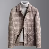秋冬新款短款羊毛双面呢呢大衣男加厚格子双面呢羊毛大衣男装外套