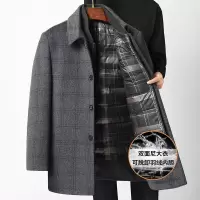 秋冬羽绒内胆脱卸双面呢大衣男中老年呢外套中长款羊毛大衣爸爸装