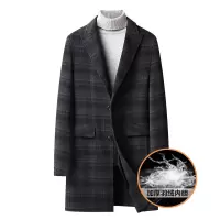 秋冬脱卸羽绒内胆双面呢大衣男士格子羊绒妮子外套中长款羊毛大衣