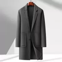 简约秋冬新款羊毛双面呢大衣男士长款纯手工缝制羊毛呢大衣外套男