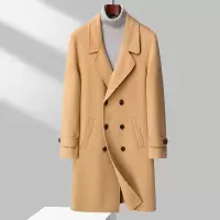 过膝长款双排扣大衣秋冬新款100%羊毛双面尼大衣男士青年大衣外套