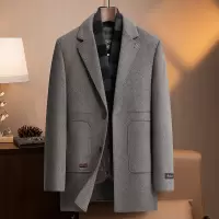 高端含羊绒羊毛双面呢大衣男士秋冬新款脱卸围巾鹅绒马甲羊绒外套