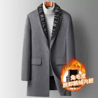 鹅绒兔毛皮脱卸内胆双面呢羊毛大衣时尚脱卸围巾男士中长款呢大衣