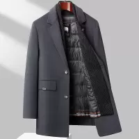 鹅绒双面呢羊毛大衣男士中长款脱卸内胆羊毛呢子外套西装领鹅绒服