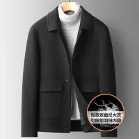 秋冬100%羊毛短款双面尼大衣男可脱卸羽绒内胆双面呢羊毛大衣外套