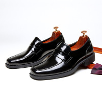 夏季英伦乐福鞋男士商务休闲亮面皮鞋商务一脚蹬方头男鞋正装套脚