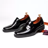 夏季英伦乐福鞋男士商务休闲亮面皮鞋商务一脚蹬方头男鞋正装套脚