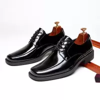 方头皮鞋男亮面商务高级感男鞋系带漆面正装英伦德比鞋结婚新郎鞋