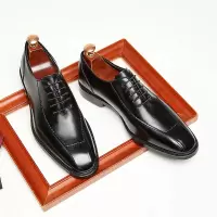 头层牛皮手工新款夏季透气商务正装皮鞋男英伦透气青年德比鞋系带