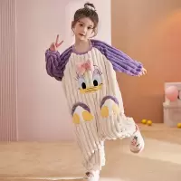 秋冬儿童法兰绒分腿睡袋加绒加厚女童珊瑚绒睡衣连体衣保暖家居服