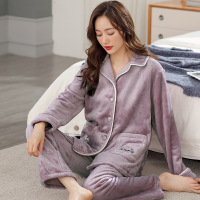 秋冬季新款法兰绒睡衣女士可爱外穿加厚大码珊瑚绒保暖家居服套装