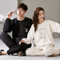 情侣睡衣女秋冬款夹层长袖薄夹棉男士加厚空气棉家居服套装可外穿