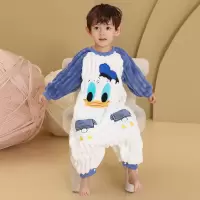 秋冬儿童法兰绒分腿睡袋加绒加厚男童珊瑚绒睡衣连体衣保暖家居服