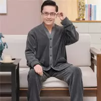 秋冬季大码保暖法兰绒睡衣男士胖子加肥加大长袖宽松中老年家居服