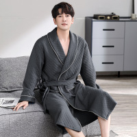 男士睡袍秋冬款加厚空气棉夹层浴袍晨袍纯棉薄款日式家居服睡衣