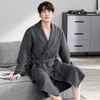 男士睡袍秋冬款加厚空气棉夹层浴袍晨袍纯棉薄款日式家居服睡衣