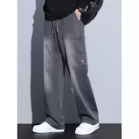 天丝牛仔裤男秋季新款松紧腰渐变直筒宽松美式潮牌休闲长裤子