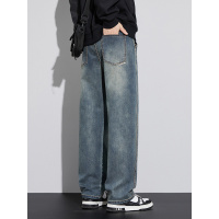 男牛仔裤秋季潮牌宽松直筒裤秋春新款美式复古男生休闲长裤男