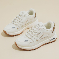 ins韩版皮面低帮老爹鞋女秋季新款透气加绒鞋