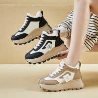 厚底女鞋新款冬季高帮加绒保暖老爹鞋百搭增高加绒
