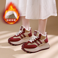 秋季小白鞋新款韩版ins女学生厚底增高皮面加绒休闲鞋