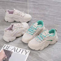 ins韩版皮面低帮老爹鞋女秋季新款透气增高休闲F033