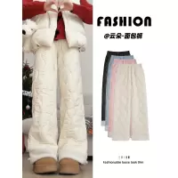 加厚棉裤女外穿冬加绒东北寒保暖直筒摇粒绒羊毛防风阔腿裤子