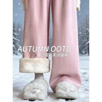 加厚绒裤女外穿新款秋冬羊羔绒防风棉裤小个子休闲直筒阔腿裤