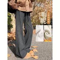 加绒毛呢喇叭裤女秋冬季加厚棉裤羊毛裤小个子高腰显瘦微喇马蹄裤