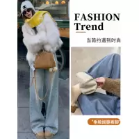 加绒牛仔裤女新款秋冬季加厚高腰垂感直筒宽松显瘦窄版阔腿裤