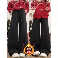 加绒裤女秋冬加厚新款窄版直筒休闲小个子灯芯绒阔腿裤子