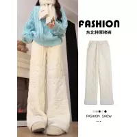 加绒裤子女新款冬季白色加厚棉裤外穿防风保暖羊毛直筒阔腿裤