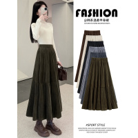 半身裙女秋冬季新款高腰垂坠感a字百褶裙长款小个子金丝绒裙