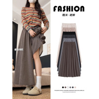 咖色加厚糯米裙裤女春秋胖mm大码a字半身裙宽松显瘦休闲阔腿裤子