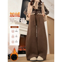 咖色加绒裤女秋冬季加厚新款镰刀裤小个子灯芯绒阔腿裤子
