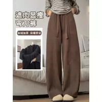 咖色加绒阔腿裤女秋冬季新款高腰宽松休闲灯芯绒阔腿裤子