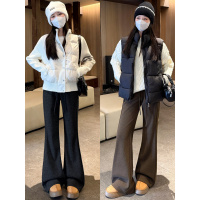 咖色羊毛微喇裤子女秋冬加绒加厚高腰修身显瘦瑜伽裤垂感运动卫裤