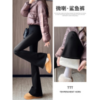 加绒微喇叭鲨鱼裤女外穿秋冬季加厚保暖棉裤高个子加长瑜伽打底裤