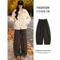 加绒裤子女秋冬新款宽松慵懒休闲小个子加厚灯芯绒阔腿裤