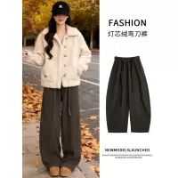 加绒裤子女秋冬新款宽松慵懒休闲小个子加厚灯芯绒阔腿裤