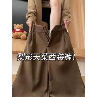 棕色灯芯绒西装裤女冬款加厚新款高级感垂感直筒阔腿加绒裤子