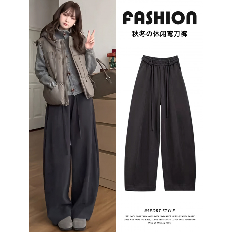 深灰色加绒裤女冬小个子加厚灯芯绒宽松慵懒休闲巨好看阔腿裤