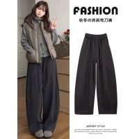 深灰色加绒裤女冬小个子加厚灯芯绒宽松慵懒休闲巨好看阔腿裤