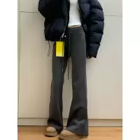 深灰色微喇休闲裤女款秋冬加绒胖妹妹mm高腰弹力显瘦运动卫裤